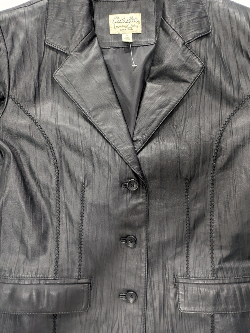 Cabela's Black Genuine Leather Textured Whipstitch Blazer Jacket Sz M, NWOT - Picture 3 of 10